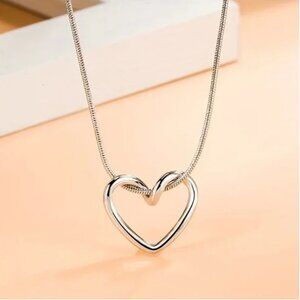 Dainty Hollow Silver Heart Pendant Necklace